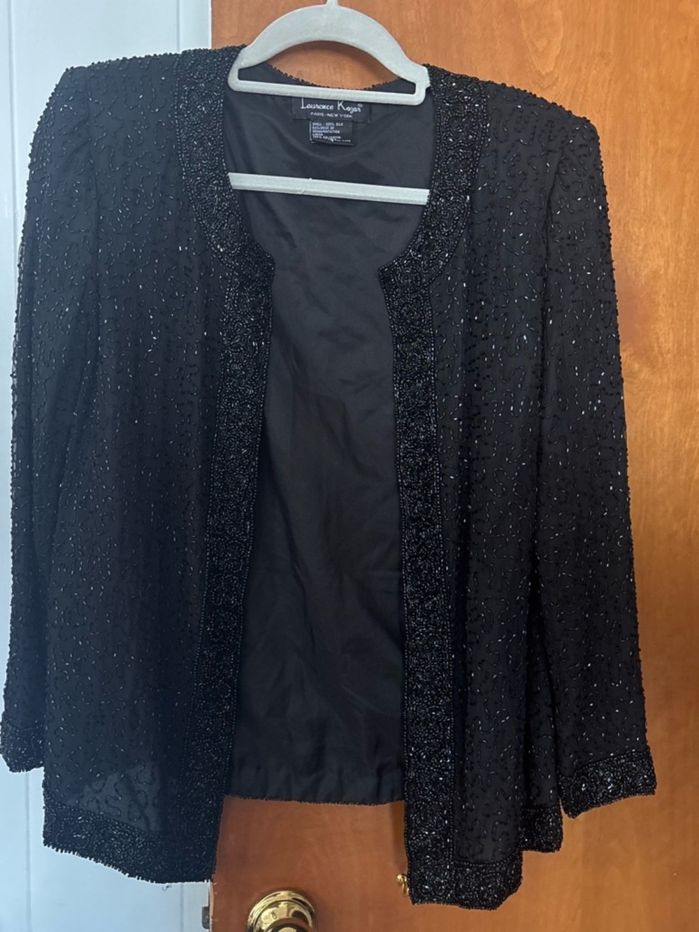 Laurence Kazar Black Beaded Open-Front Jacket